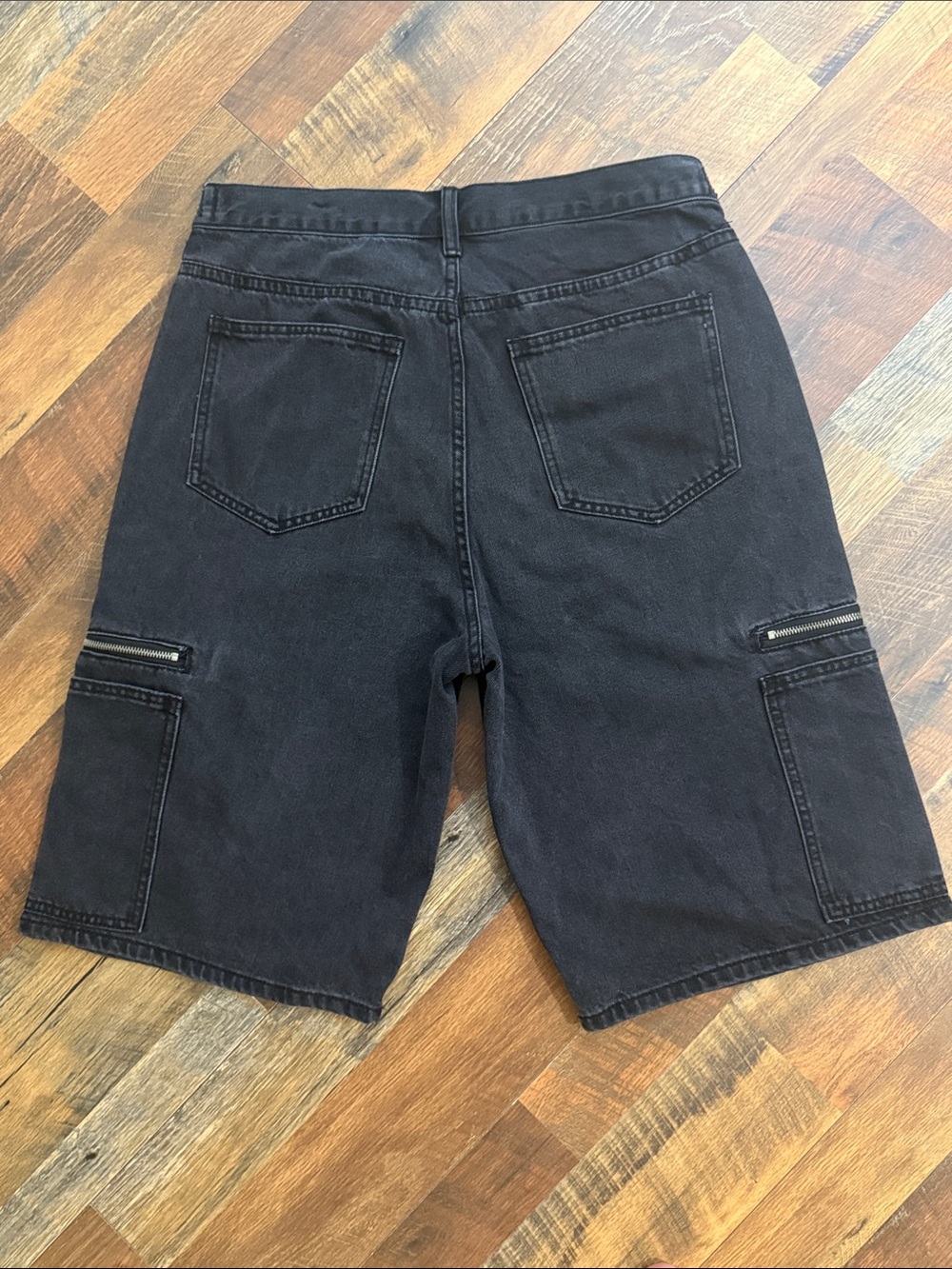 MNML Black Denim Cargo Shorts Size 32 Zip Pocket Utility Streetwear Shorts